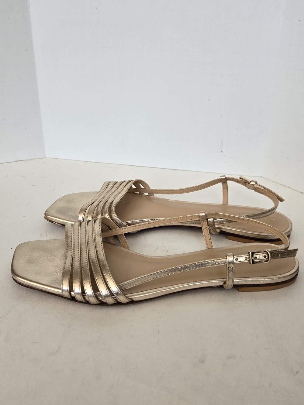 Reformation Metallic Gold Multi-Strap Square-Toe Slingback Sandals - Picture 5 of 9